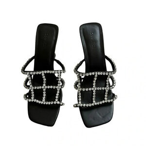 Open Edit Daphne Black Sandals Heel Crystal Embellishments Square Toe size 9 New